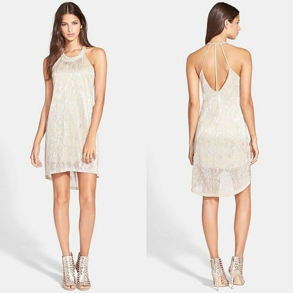 Astr Gold Metallic dress beaded strappy size medium - Picture 1 of 8